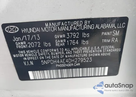 2013 Hyundai Elantra Gls/Limited from USA, damaged, VIN 5NPDH4AE4DH279523